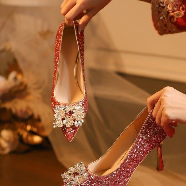 2026 Spring French Style High Heels Women Summer New Crystal Bride Main Wedding Dress Single Shoes_vogvips.com