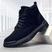 Men's Casual Work Boots - Round Toe Canvas High-Top Lace-Up Shoes With Rubber Sole For Autumn & Winter (Black/Brown, Single & Lined Options)_vogvips.com