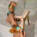 Bohemian Style Colorful Gemstone Sandals, Black Patent Leather Square-toed Stiletto Mules, Slimming And Versatile High_vogvips.com