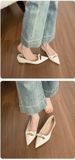 French Fairy Wind Pointed Head Flat Bottom Shallow Mouth Single Shoes Female Bow Commuter Low Heel Ladyshoes_vogvips.com