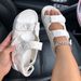 Women’s Shoes Large Size Thick Soled Sandals For Women One Line Solid Color Small Style Prismatic Velcro Roman Sandals_vogvips.com