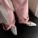 French Niche Design Square Toe Hollow Pleated Half Mules With Metal Buckle For Women Summer Outdoor Slippers_vogvips.com