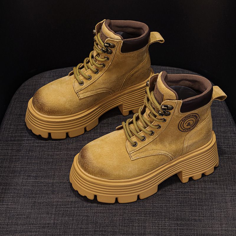 Big Yellow Boots Women's New Pigskin Retro Locomotive Boots Mountaineering Tooling Short Boots Martin Boots Women's Boots_vogvips.com