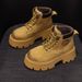 Big Yellow Boots Women's New Pigskin Retro Locomotive Boots Mountaineering Tooling Short Boots Martin Boots Women's Boots_vogvips.com