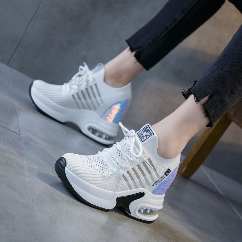 2025 Spring Summer New Dad Shoes For Women, Breathable Mesh Casual Thick Sole Hidden Heel Sequin White Sneakers_vogvips.com