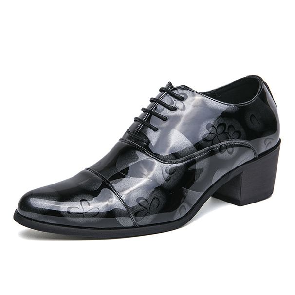 Cross-border Fashion Glossy High-heeled For Men, Wedding Party Ball Lace-up Leather Shoes, Business Casual Cuban Shoes_vogvips.com