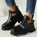 Women's Extended Sizes 31-46 Platform Ankle Boots, Chunky Sole Buckle Detail Boots, Winter Fashion Footwear_vogvips.com