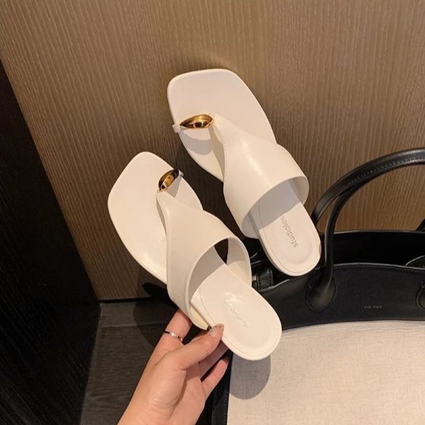 Grape Mom's Style Square Toe Flip Flop Sandals Women's Stylish Summer Suede PU Brown Rubber Sole Shoes_vogvips.com