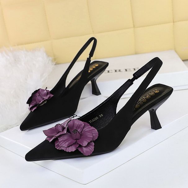 thin Heel, Light Mouth, Empty Single Shoes, Women's Design Sense, Contrasting Colors, Flower Rear Strap, High Heels._vogvips.com