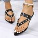 2026 New European American Style Rivet Flat Toe-Clip Sandals For Women, Fashionable And Versatile Beach Shoes, Foreign_vogvips.com