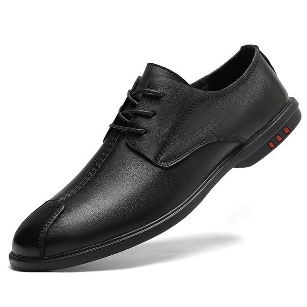 Men's Round Head Shoes Front Lace-up Low Heel Men's Top Casual Leather Shoes Work Men's Shoes_vogvips.com