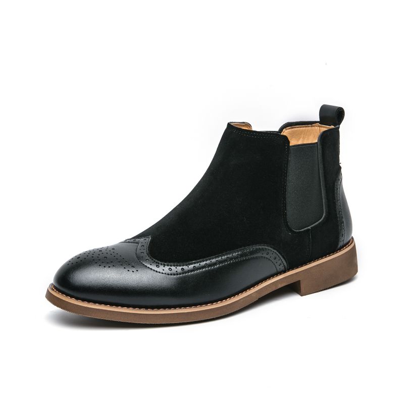 New Fashion Retro Martin Boots Men's Thick Sole Lace-up Business Leather Men's Boots Round Toe Thick Sole High Top Leather Boots Chelsea Short Boots_vogvips.com