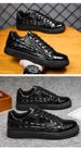 NEW A Versatile And Trendy Men's ,Sports Shoe With Crocodile Pattern Shiny Surface And Pure Black For Work_vogvips.com