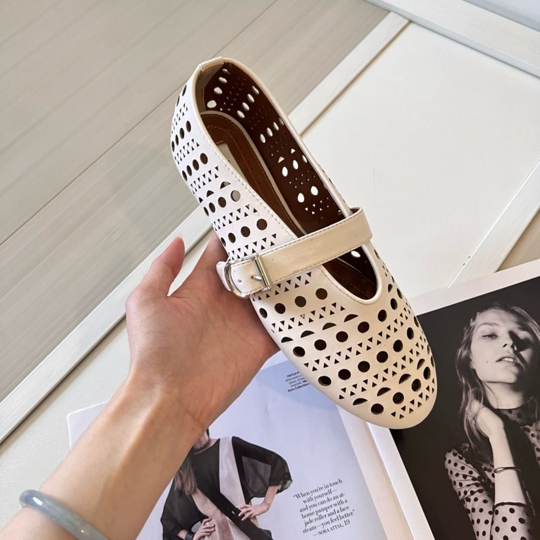 High End Aiaf New Hollowed Out Diamond Fishing Net Ballet For Women, Flat Bottomed Mh Belt Buckle Mary Jane Single_vogvips.com