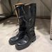 Sheepskin~ A Miu's Round Head Thick Heel Retro Niche Long Boots Women's Belt Buckle Lace-up Fashionable Fine Medium Tube Knight Boots_vogvips.com