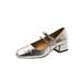 French Silver Women's Thick Heel 2025 Spring And Autumn Square Toe Shallow Mouth Straight Buckle Mary Jane S Single_vogvips.com