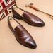 New Fashion Men's Brown Business Casual Loafer Shoes Daily Office Black Buckle Monk Men's Shoes One Foot Cover Banquet Dress Wedding Leather Shoes_vogvips.com