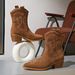 42 Size New Western Cowboy Women, Suede Thick Heel Pointed Toe V-Cut Slimming British Style Short Boots For Women_vogvips.com