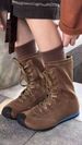 Women Boxing Boots 2025 Winter New Genuine Leather Round Toe Color Block Stretch Slim Short Height Increasing Slimming Boxing Women's Boots_vogvips.com
