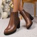 Women's British Style High Heeled Fashion Boots plus Size Autumn Chunky Heel Back Zipper Martin Boots European American Style_vogvips.com