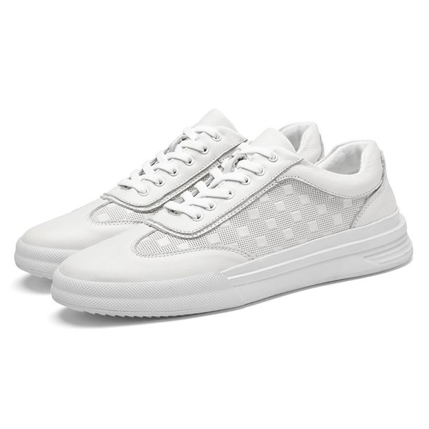 Round Head Lace-up Single Shoes Cowhide Men's Shoes Breathable Casual Board Shoes Men's Students Little White Shoes Men's Shoes_vogvips.com