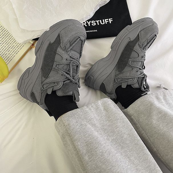Men's Chunky Platform Sneakers Trendy Mesh Upper Retro Style Comfortable Low Top Casual Shoes Brown Apricot White Cow Suede_vogvips.com