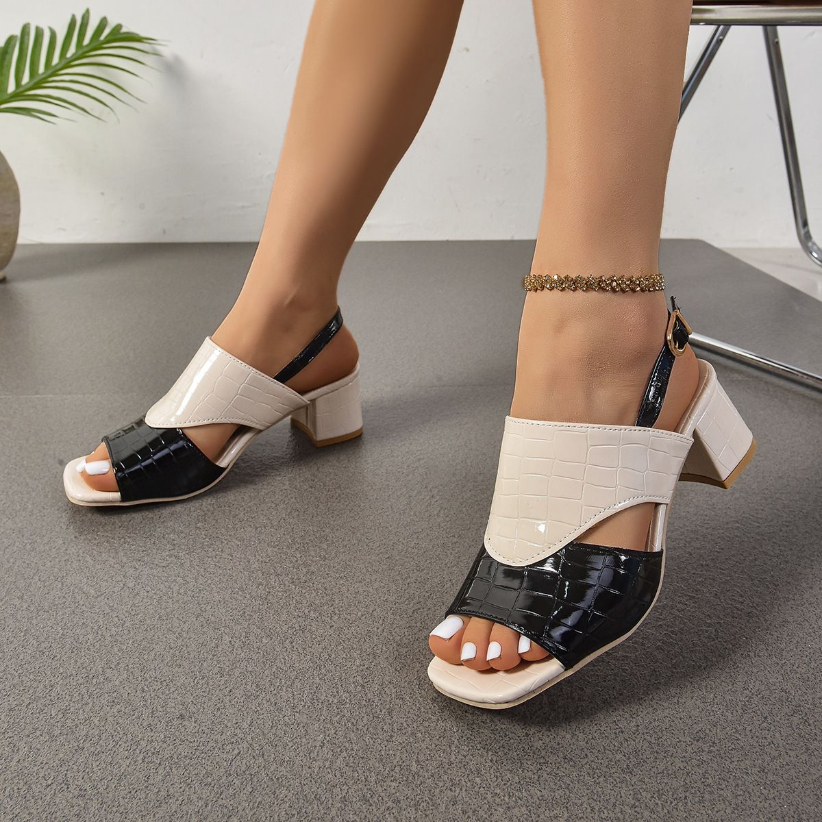 SHLIANG Women's Peep Toe Sandals Chunky Heels Fashion Buckle Strap Slingbacks Summer High Heels Synthetic Leather Sandals Womens Shoes Y0617_vogvips.com