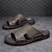 Men's Summer Trendy Slip And Anti Odor Slippers, Men's Cool Slippers Made Of Genuine Leather, Worn In A Straight Line_vogvips.com