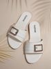 Women's Fashionable Slippers Round Toe Flat Sandals Classic Versatile Solid Color Metallic Decoration_vogvips.com