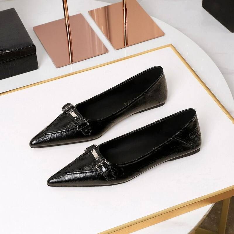 French-style Shallow Casual Versatile Flat Leather With Buckle And Pointed Toe, Slimming Women's Summer Shoes_vogvips.com