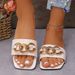 New Line Metal Chain Women's Slippers Flat Flat Square Head Sandals_vogvips.com