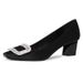 Women's Rhinestone Satin High Heels Square Buckle Low Heel Shallow Mouth Square Toe Single Shoe Wedding Professional Commuting New Spring Summer Style_vogvips.com