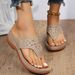 Women's Shoes Thick Soled Clip Toe Rhinestone Slippers For Women Large Size Wedge Heel Outdoor Beach Sandals_vogvips.com