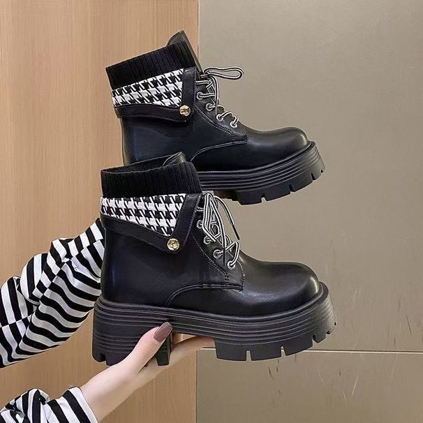 Martin For Women 2025 New Autumn Winter Black Fleece-Lined Short Stylish British Style Mid-Calf Boots Versatile_vogvips.com