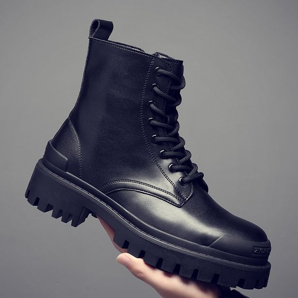 Leather Martin Boots Men's High-top Wind Mid-help Tooling Locomotive Soft Leather Velvet Men's Shoes_vogvips.com