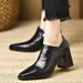 Women's Chunky Heel Retro High-Heel Shoes Spring Square Toe Cross-Over Side Zipper Plus Size Deep Mouth Fashion Footwear_vogvips.com