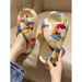 Women's Summer Internet Celebrity Outdoor Slippers 2026 New Fashion Graffiti Print Crossed Thick-Soled Non-Slip Beach_vogvips.com