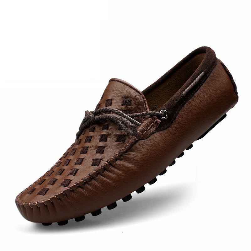 Men's Lazy Genuine Leather Woven Handmade Business Formal Attire, Bean Shoes, Men's Driving Shoes_vogvips.com