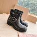 Cowboy Metal Buckle Ankle Boots 2023 Women's New Spring Summer Genuine Leather Mid Heel Slip-On Trend_vogvips.com