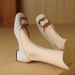Women's Spring/Summer 2025 New Fashion Square Head, Middle Thick Heel, Hollow Out Breathable Water Diamond Rice White_vogvips.com