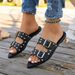 2026 New European And American Fashion Double Buckle Punk Style Rivet For Women Versatile Casual Comfortable Flat Beach_vogvips.com
