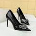 3391-H23 Style Baquet High Thi Heels, Lacquer Leather, Shallow Mouth, Poited Water Diamod Bow, Sigle Shoes For_vogvips.com