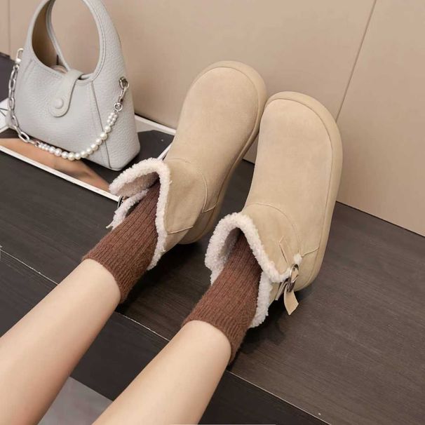 2025 Winter New Fuzzy Warm Fleece-Lined Snow Thick-Soled Cotton Slip-On Fashion Women's Short Boots_vogvips.com