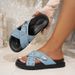 Women's Shoes Large Size Cross Wide Band Thick Bottom Round Head Slippers Summer New Rivet Beach Shoes For Women_vogvips.com