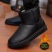 Men's Winter Snow Boots Fleece Lined Waterproof Thick Warm PU Leather Martin Trendy Couple Cotton Shoes for Men And Women_vogvips.com
