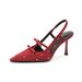 Rhinestone Polka Dot New Sexy Red Women's High Heels Pointed French Style Closed Toe Sandals For Women Outdoor High-end_vogvips.com