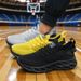 Men' Athletic Baketball Sneaker Bright Yellow Woven Upper Airy Meh Deign Men Trendy Non-lip Functional Sport_vogvips.com