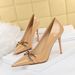 6122-7 Women's Shoes Thin Shiny Lacquer Leather Shallow Mouth Pointed OL High Heel Metal Belt Buckle Single Shoe_vogvips.com