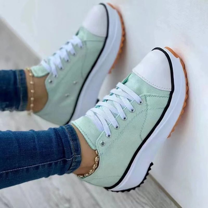 New Women Platform Casual Canvas Tennis Ladies Chunky Sneakers Lace Up Shoes Plus Size XF0223_vogvips.com