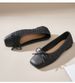 French-style Elegant Women's Shoes For Spring Autumn, Vintage Woven Patchwork Ballet Flats With Bow And Square Toe_vogvips.com